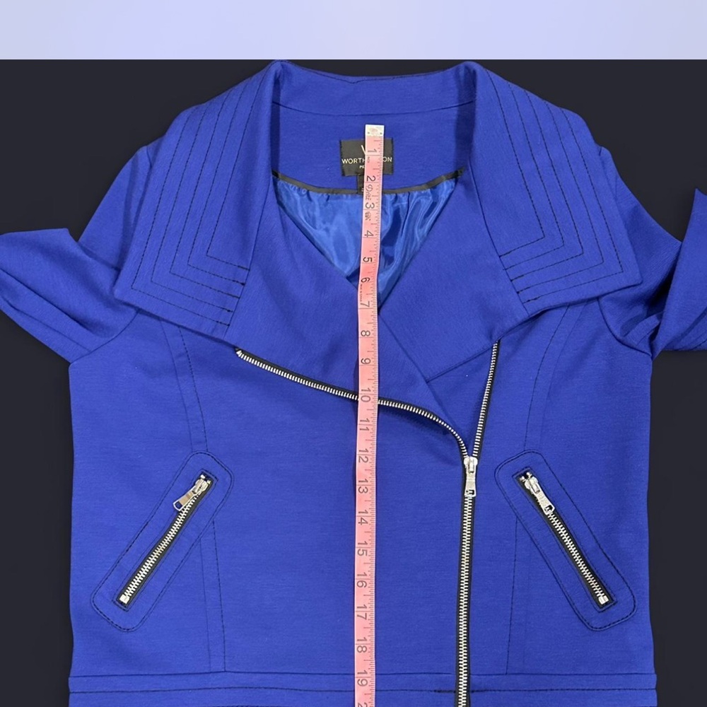Worthington Royal Blue Moto jacket women’s size Petite Medium - Picture 5 of 7